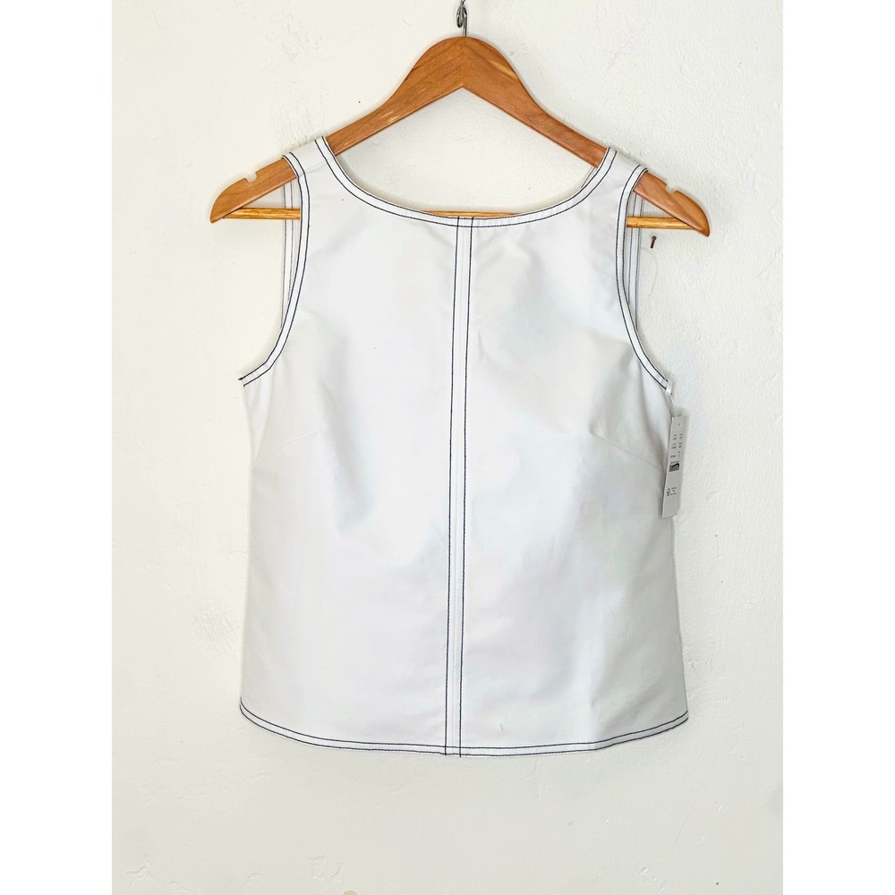 J.Crew White Contrast Stitch V-Neck Sleeveless Cotton Top CV049 Size 2 NEW
